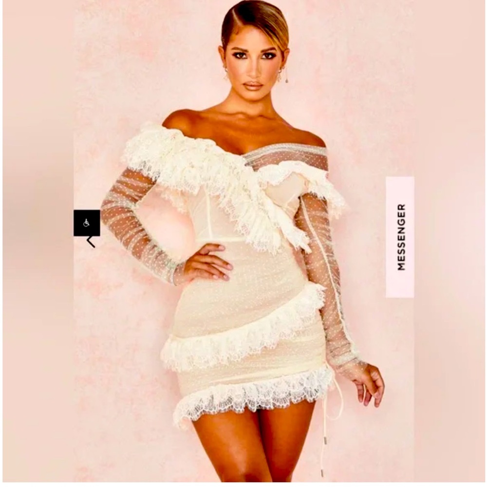 House of CB Cream Off-Shoulder Bodycon Dress